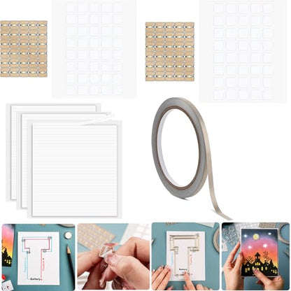 60PCS White LED Circuit Stickers and Conductive Fabric Tape,Light Craft Kit Mini Starter Kit for Crafts Projects Add lights to a Christmas tree,light up a house,create a spooky scene with a ghost - color: 60 LED Lights