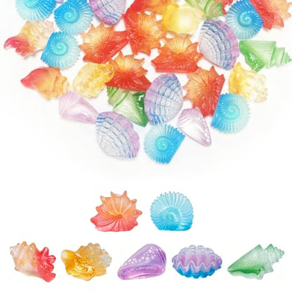 42Pcs Mini Resin Seashell Conch Figurines Small Sea Shell Figures for Craft - color: 42 Shells and Conchs - 7 Styles