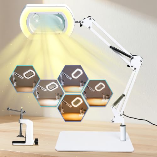 12X Magnifying Glass with Light and Stand, 144 LEDs, White - color: White