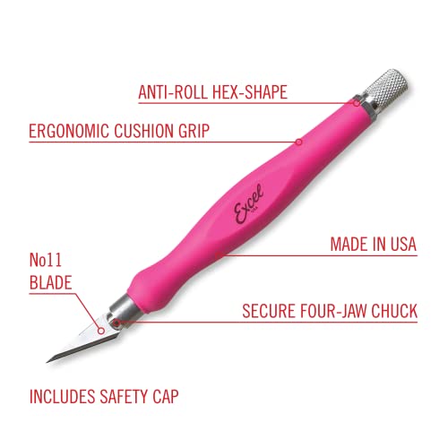 Excel Blades #11 Blade Fit Grip Craft Knife, Rubber Grip, Pink - color: Pink