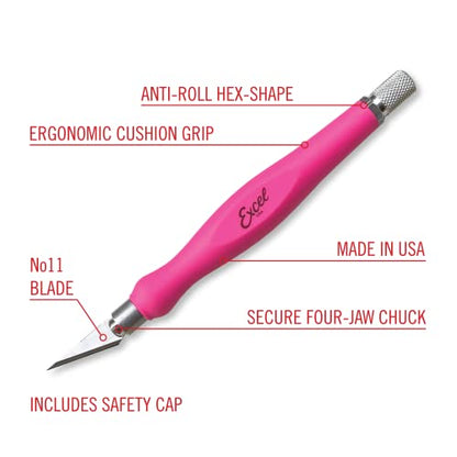 Excel Blades #11 Blade Fit Grip Craft Knife, Rubber Grip, Pink - color: Pink