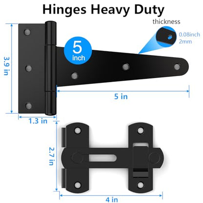 T Strap Hinges, Tee Hinge, T-Gate Hinges, Gate Strap Hinges, Wooden Fences Door, Barn Door, Shed Doors,Cabinet Door,Pet House Door, Barn Door Lock Latches 1PC (5 inch) - size: 5 inch set