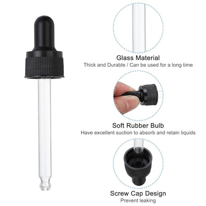 PATIKIL Glass Eye Dropper Caps, 6 Pcs Plastic Glass Dropper Closure Top for 30ml(1oz) Essential Oils Bottle, Perfume, Lab Experiments, Black (Pack of 2) - size: 30ml (Pack of 2)