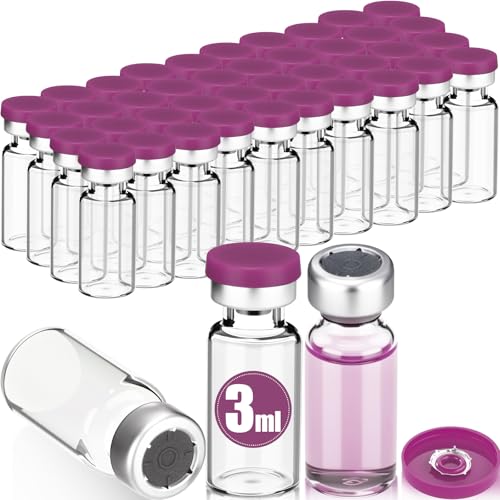 40 Pcs 3ml Sterile Vials Empty Vials for Injection, Purple Lid - color: Purple Lid