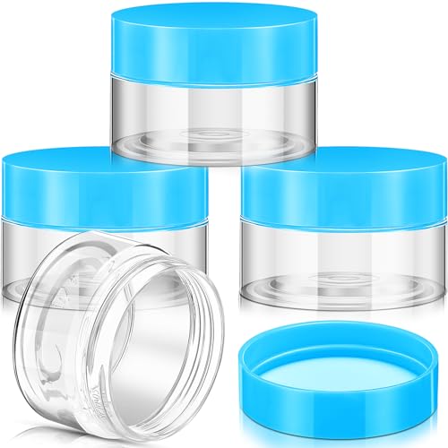 Patelai 4 Pcs Plastic Jars with Lids, Blue, 1 oz, Wide Mouth - color: Blue, size: 1 oz