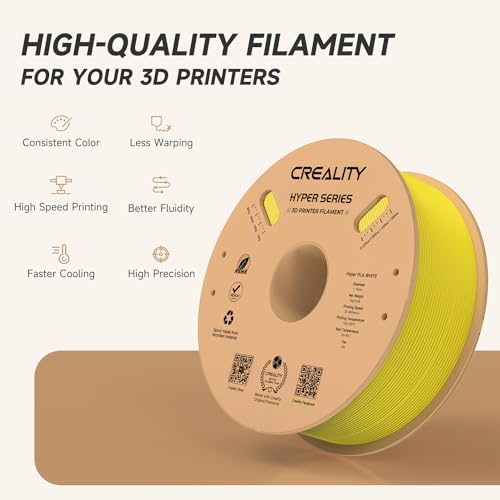 Official CREALITY Hyper PLA Filament 1.75mm, High Speed 30-600mm/s Rapid 3D Printer Filament PLA, Dimensional Accuracy +/-0.02mm, Stronger Toughness, Fit Most FDM 3D Printers，1KG(2.2lbs) Spool Yellow - color: Yellow