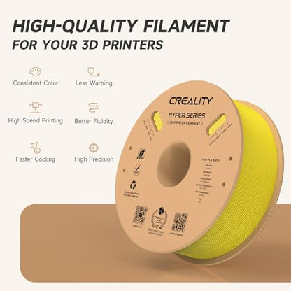 Official CREALITY Hyper PLA Filament 1.75mm, High Speed 30-600mm/s Rapid 3D Printer Filament PLA, Dimensional Accuracy +/-0.02mm, Stronger Toughness, Fit Most FDM 3D Printers，1KG(2.2lbs) Spool Yellow - color: Yellow