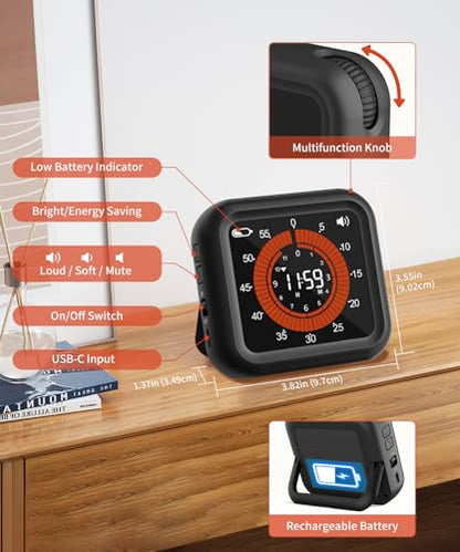 Digital Magnetic Visual Kitchen Timer, Up to 11H 59M Countdown & Count Up - color: Black