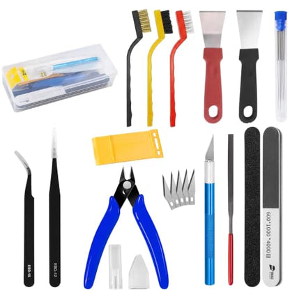 3D Printer Tool Kit, 3D Printing Accessories with Nozzle Cleaning Kit, Removal Scraper, Sanding Files, Wire Cutter & Tweezers for 3D Printer Post-Processing, Cleaning, Finishing