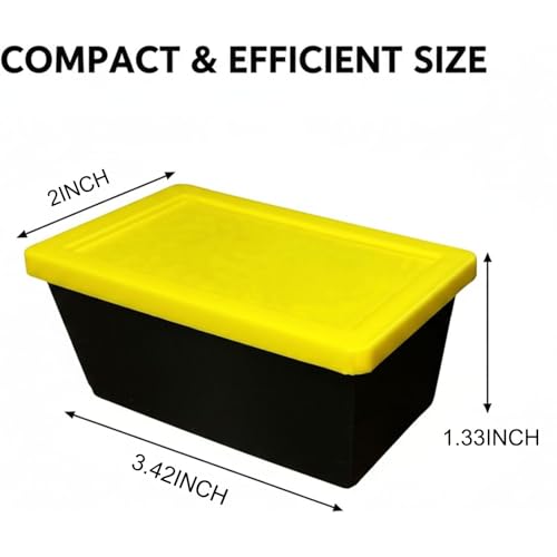 Storage Bins With Lids, 3.42" x 2" x 1.33" Mini Tote Bin with Snap-Fit Lid for Organizing Small Parts, Crafts, Hardware, & Office Supplies Storage, Black Base And Yellow Lid - 4PCS
