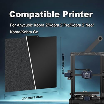 230x230mm Black Build Plate for Kobra 2/Kobra 2 Pro/Kobra 2 Neo/Kobra/Kobra Go, Double Sided Textured PEI+Smooth PEI Flexible Spring Steel Platform Heated Printing Bed for Anycubic 3D Printer - size: 230x230mm