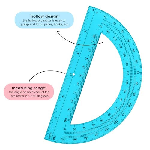 Zonon 2 Pcs 6 Inch Plastic Protractor 180° Math Protractors, Pink, Blue - color: Pink, Blue