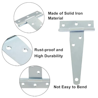 Murtenze 6Pack 4 Inch Silver T-Strap Shed Hinge - color: Silver, size: 4 Inch - 6Pack