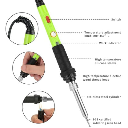 Soldering Iron Kit, 60W Soldering Iron with 5pc Interchangeable Tips, 10-in-1 Adjustable Temperature Solder Welding Tools, Fast Heating, Electronic Repair, 110V, Green - color: 10-in-1 Green