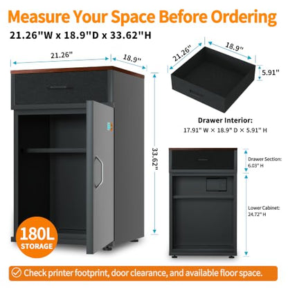 180L 3D Printer Stand with Dehumidifier & Filament Storage Cabinet - color: 180L-Black