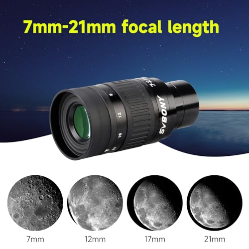 SVBONY SV135 Zoom Eyepiece, Zoom 7 to 21mm 1.25 Inch Telescope Eyepiece, Telescope Accessories for Astronomic Visual Observation (40-57°) - size: 40-57°