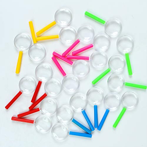 Elcoho 30 Pack Plastic Magnifying Glasses 3X Colorful Magnifying Glasses Party Favors with a Storage Bag, 5 Colors