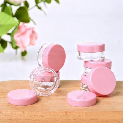 Eternal Moment 50 Pack 3G Sample Containers with Lids Cosmetic Small Jars - color: Pink Lid, size: 0.1 Ounce