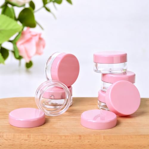 Eternal Moment 50 Pack 5G Sample Containers with Lids Cosmetic Small Jars - color: Pink Lid, size: 0.17 Ounce