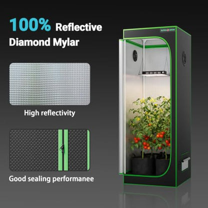 2x2 Tall Grow Tent Kit with LED Grow Light, 24"x24"x72" 1680D Mylar Indoor Grow Tent Starter System with AG1000 100W Full Spectrum Dimmable Plant Light for Hydroponics, Herbs, Vegetables, Seedlings - size: 24" x 24" x 72"