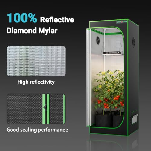 2x2 Tall Grow Tent Kit with LED Grow Light, 24"x24"x72" 1680D Mylar Indoor Grow Tent Starter System with AG1000 100W Full Spectrum Dimmable Plant Light for Hydroponics, Herbs, Vegetables, Seedlings - size: 24" x 24" x 72"