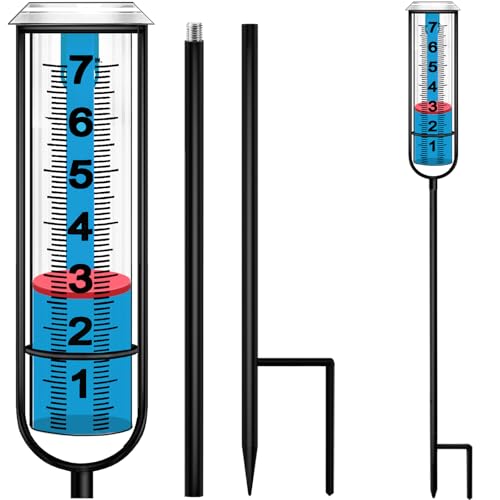 JMBay Rain Gauge Outdoor, Accurate rain gauges Outdoors Best Rated, Tall rain Gauge for Yard with Stake, Decorative rain Measure Gauge for Garden, Deck, Lawn with red Floating Buoy, Adjustable Height - color: 3 Section Large Rain Gauge