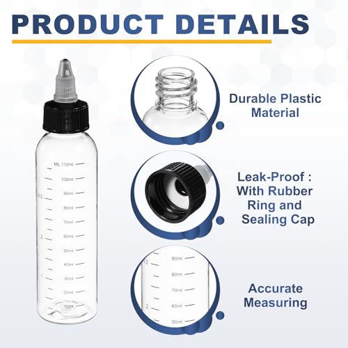 PATIKIL 110ml 4oz,9 Pcs Plastic Squeeze Dispensing Bottle,Transparent,Black - color: Transparent/Black, size: 110ml