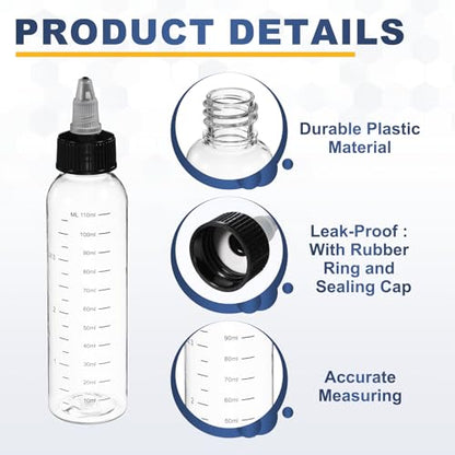 PATIKIL 110ml 4oz,9 Pcs Plastic Squeeze Dispensing Bottle,Transparent,Black - color: Transparent/Black, size: 110ml