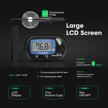 VIVOSUN 1-Pack LCD Digital Aquarium Thermometer - size: 1 pack