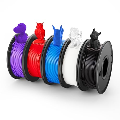 PLA 3D Printer Filament 1.75mm Neatly Wound 3D Printing Bundle, 3D Printing PLA Filament with Dimensional Accuracy +/- 0.02mm for High Speed 3D Printers, Blue Black White Red Purple