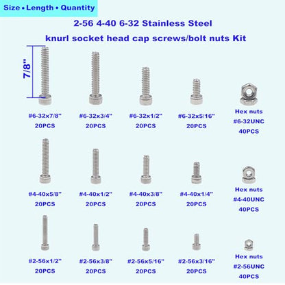 #2-56#4-40#6-32 UNC Knurled Hex Socket Head Cap Screw & Nut Kit - size: #2-56UNC/#4-40UNC/#6-32UNC