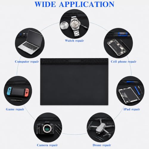 Extra Large Soldering Mat 932°F Heat Resistant Silicone Solder Mat 27.6''x15.7'' Non-Slip Large Repair Workbench Pad for Electronics Phone Watch Computer Laptop Repair BGA Soldering Iron (Black) - color: Black
