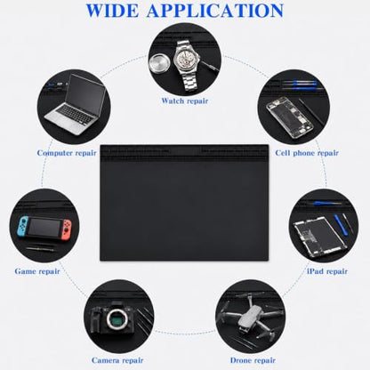 Extra Large Soldering Mat 932°F Heat Resistant Silicone Solder Mat 27.6''x15.7'' Non-Slip Large Repair Workbench Pad for Electronics Phone Watch Computer Laptop Repair BGA Soldering Iron (Black) - color: Black