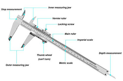 8 Inch / 20 cm Micrometer Vernier Caliper, Stainless Steel Precision Measuring Tool (Inch/Metric), Depth/Inside/Outside/Step Measurement, Accuracy 0.001" / 0.02mm
