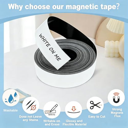 Dry Erase Magnetic Tape, 3 in x 12ft, Self-Cut Magnet Post it Notes Sticky Label Roll - Reusable Whiteboard Strips for Toolbox, Cabinet, Whiteboard, Classroom, Garage & Warehouse Organization, White - color: 3 in X 12ft, 1 Roll