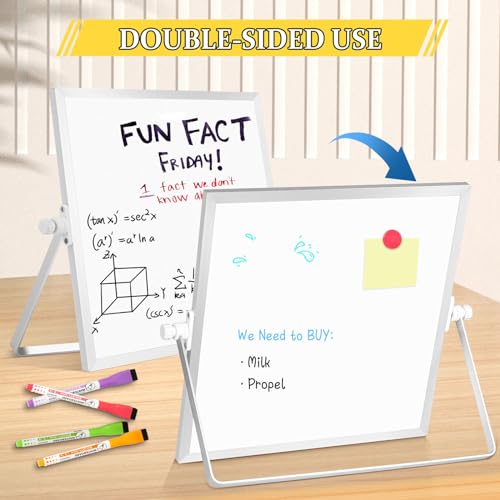 Double-Sided Magnetic White Board with Stand, 10" x 10" - color: White, size: 10"W x 10"H