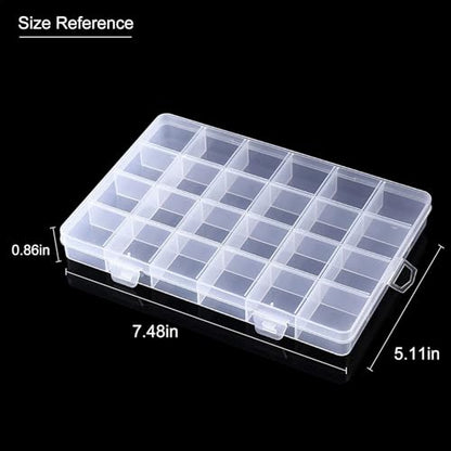 24-Grid Clear Plastic Organizer Box, Mini Bead Storage with Hinged Lid, Craft Supply Container