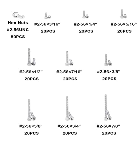 #2-56 UNC 304 Stainless Steel Knurled Hex Socket Cap Screw & Nut Kit - size: #2-56UNC