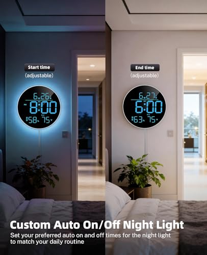 10" Round Digital Wall Clock for Bedroom, 13-Color RGB Model Large LED Display Electric Clocks with Remote for Classroom Home Office Living Room Garage Gym (Adapter Included) - color: Rgb