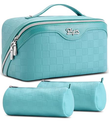 BOYATU Travel Makeup Bag Organizer: 180°Open-Flat 3 Pcs Make up Bags Set - color: 01-C-Blue