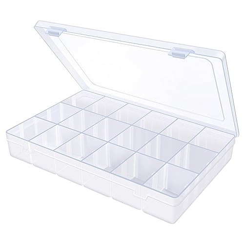 2Pack 18 Grids Craft Organizers and Storage Bead Organizer Tackle Box Organizer with Adjustable Divider, Plastic, Clear