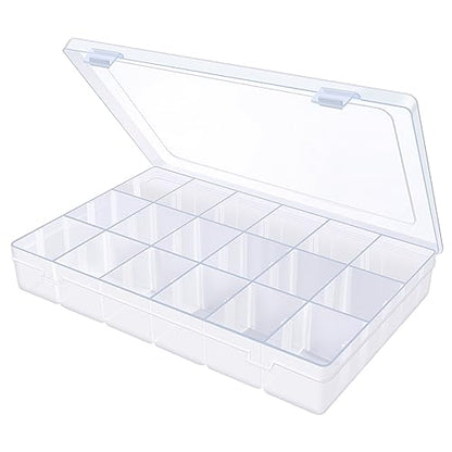 2Pack 18 Grids Craft Organizers and Storage Bead Organizer Tackle Box Organizer with Adjustable Divider, Plastic, Clear
