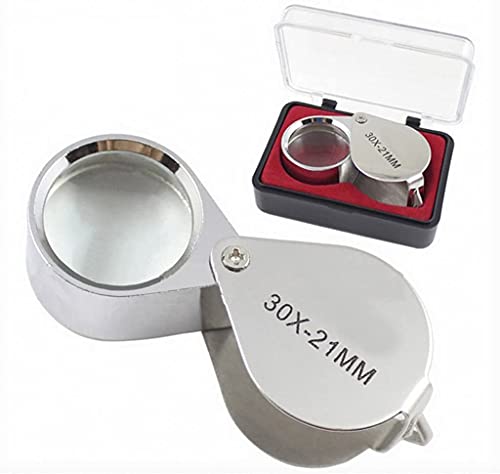Mini Magnifying Glass 30X Folding Pocket Magnifier with Metal Protective Case - Foldable Reading Magnifier for Travel, Inspection, Jewelry, Coins, Hobby - color: Silver