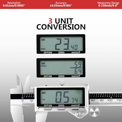 Rechargeable Digital Caliper 6 Inch, Stainless Steel - size: 0-6"