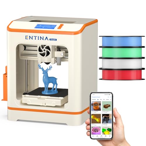 Entina Tina2C Mini 3D Printer Starter Bundle for Kids & Beginners, Fully Assembled, Auto Leveling, Easy Setup, WiFi & App Control, 3000+ Model Library, 20+ Creative DIY Modules, Includes 4-Color PLA - color: Red/White/Blue/Green