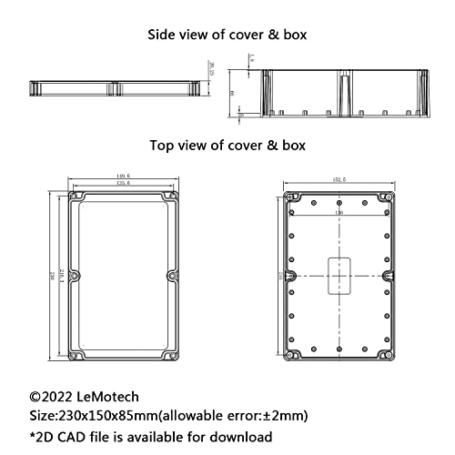 LeMotech Project Box ABS Plastic Junction Box IP65 Waterproof Hobby Box Electrical Boxes Universal Enclosure for Electronic Black 8.9X 5.7X 3.1 inch(230x150x85mm)（Pack of 1 - color: Black (1 pack), size: 8.9" x 5.7" x 3.1"