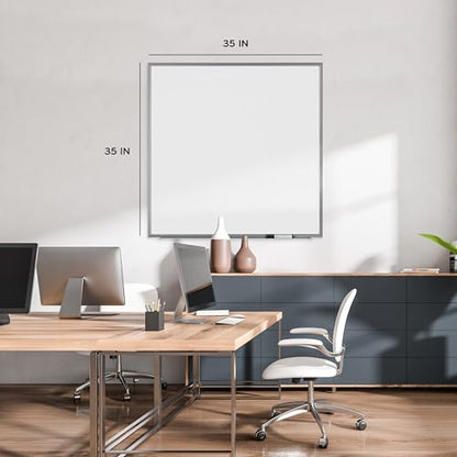 U Brands Magnetic Dry Erase Board White Board, 36" x 36", Silver Aluminum Frame, Includes Marker - size: 35"W x 35"H