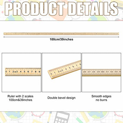 Treela 24 Pack 39 Inches Meter Stick Wood Ruler Bulk Economy Yard Stick