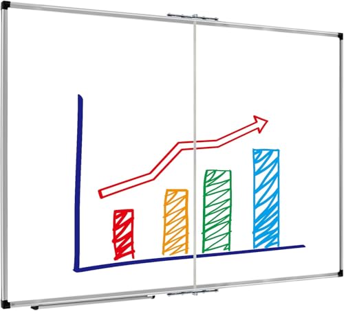 XBoard Magnetic Dry Erase Board 48 x 36 Inch, 4' x 3' Foldable White Board for Wall with Marker Tray, Silver Aluminum Frame Folding Message Presentation Board - size: 48"W x 36"H
