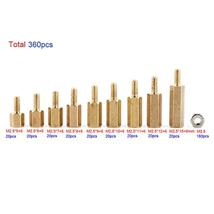 360PCS M2.5 Standoff, Spacers and Standoffs with Box, Stainless Steel Hex Motherboard Screws for Industrial, Electronic, Automotive Equipment